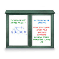 Eco-Design Outdoor Message Center with Magnetic Dry Erase White Board 45x36 Faux Wood Two Door Cabinet