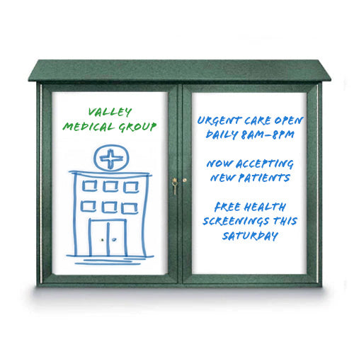 Eco-Design Outdoor Message Center with Magnetic Dry Erase White Board 48x36 Faux Wood Two Door Cabinet