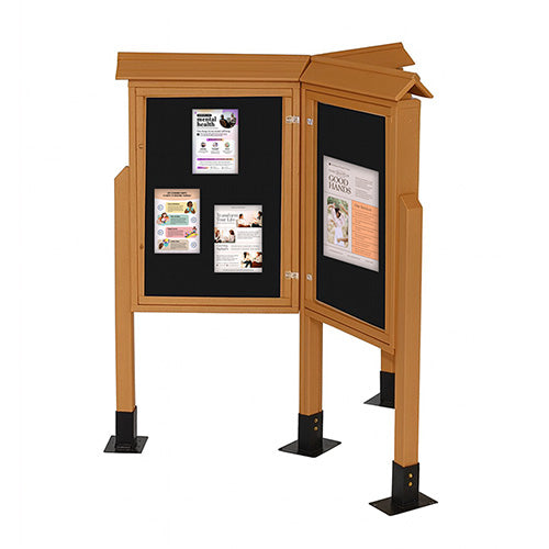 ECO-Design 6-SIDED Kiosk 28x42 Outdoor Free-Standing Information Message Boards - Faux Wood