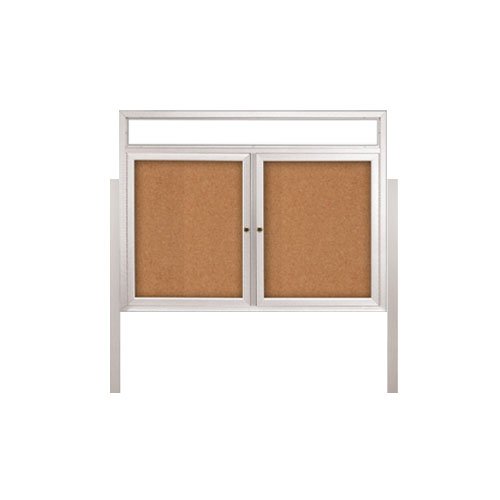 2-DOOR ILLUMINATED HEADER CORKBOARD 72" x 30" RADIUS EDGES WITH MITERED CORNERS (SHOWN IN SATIN SILVER)