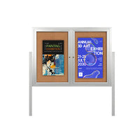 Freestanding 2 Door Outdoor Enclosed Bulletin Board 40x50 with Posts