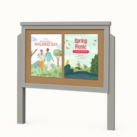 DOUBLE-SIDED Outdoor Message Center Cork Board 45" x 36" with Posts | BOTTOM Hinged