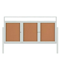 3-DOOR ILLUMINATED HEADER CORKBOARD 72" x 24" RADIUS EDGES WITH MITERED CORNERS (SHOWN IN SATIN SILVER)