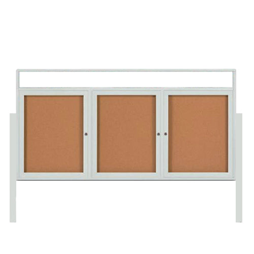 3-DOOR ILLUMINATED HEADER CORKBOARD 72" x 24" RADIUS EDGES WITH MITERED CORNERS (SHOWN IN SATIN SILVER)