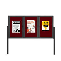 Freestanding 3 Door Outdoor Enclosed Bulletin Board 84x36 with Posts
