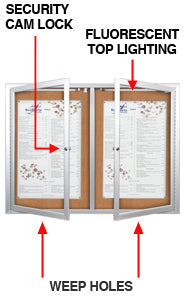 72 x 48 Enclosed Outdoor Bulletin Boards with Lights (2 DOORS)