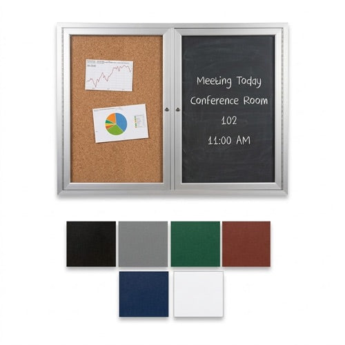 Enclosed 2-Door Outdoor Combo Board 84x48 | Cork Bulletin Board & Vinyl Letter Board