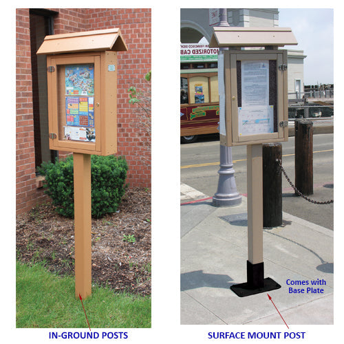 SINGLE Plastic Post Options: Surface Mount with Base Plate or Inground Installation