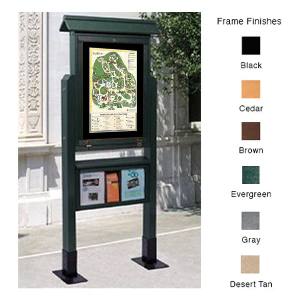 Eco-Design 20x28 Outdoor Free-Standing Mid-Range Information Center, Single-Sided Faux Wood Bulletin Board Kiosk