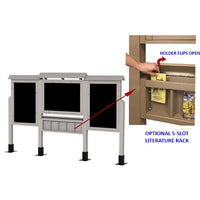 This optional literature holder is ideal when you have pamphlets, brochures, catalogs, maps, or advertisements. Includes Five Slots with a viewing area of 8.5" Wide x 10" High,