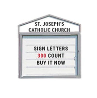 Enclosed Cathedral Reader Board with custom pointed header, 48" by 36" Lockable Cabinet