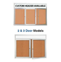 2-3 Door Enclosed Outdoor Bulletin Boards with Your Message Header and Radius Edge Cabinet Corners | All-Weather, Wall Mount Aluminum Display Case 35+ Sizes