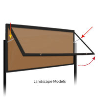 Landscape models of the standing Extreme WeatherPlus Extra Large cases feature upward swinging doors supported by prop arms.