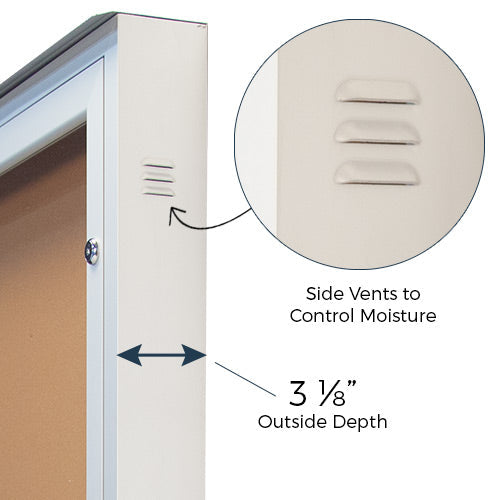 Fin style vents on both sides of the outdoor display case helps to reduce any condensation buildup towards the top of the case and allows for maximum breath-ability.