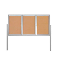 FREESTANDING 72 x 48 CORK BOARD 3-DOORS WITH LIGHTS & (2) POSTS (SHOW in SILVER FINISH)