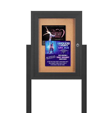 SwingCase Standing 36x36 Outdoor Bulletin Board Enclosed with 2 Posts | Single Door Metal Cabinet