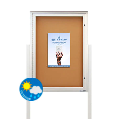 EXTREME WeatherPLUS™ Outdoor Enclosed Poster Case Stands with 2 Posts | Single Locking Door SwingCase 15+ Sizes & Custom