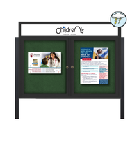 Freestanding Enclosed Outdoor Bulletin Boards 84" x 48" with Message Header and Posts (2 DOORS)