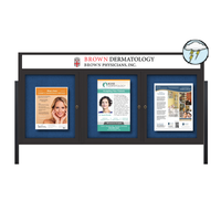 Freestanding Enclosed Outdoor Bulletin Boards 96" x 24" with Message Header and Posts (3 DOORS)