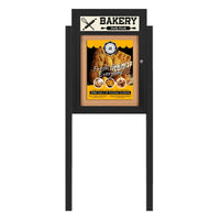 SwingCase Free-Standing 18x24 Outdoor Bulletin Board, LED Lighted with Your Message Header + Posts | Single Door Metal Cabinet