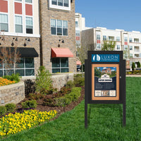 SwingCase Free-Standing 19 x 24 LED Lighted Outdoor Bulletin Board + 2 Posts | Enclosed Metal Cabinet with Personalized Message Header