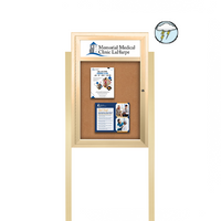 SwingCase Standing 22x28 Lighted Outdoor Bulletin Board Enclosed w Header + Posts (One Door)