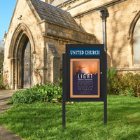 SwingCase Standing 27x41 Lighted Outdoor Bulletin Board Enclosed w Header + Posts (One Door)