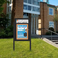 SwingCase Standing 27x41 Lighted Outdoor Bulletin Board Enclosed w Header + Posts (One Door)