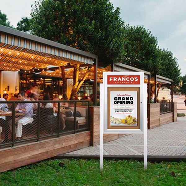 SwingCase Standing 36x48 Lighted Outdoor Bulletin Board Enclosed with Header + Posts | Metal Display Case Single Door