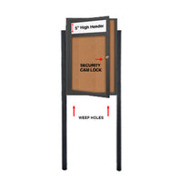 SwingCase Free-Standing 19 x 24 LED Lighted Outdoor Bulletin Board + 2 Posts | Enclosed Metal Cabinet with Personalized Message Header