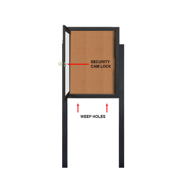 SwingCase Standing 27x40 Lighted Outdoor Bulletin Board Case w Posts (One Door)