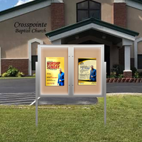 EXTREME WeatherPLUS™ XL Standing Radius Edge Outdoor Enclosed Bulletin Board with LED Lights | Shown with 2 doors in Satin Silver finish