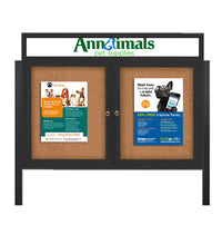 Outdoor Enclosed 96x48 Cork Bulletin Boards w Personalized HEADER (Radius Edge & Leg Posts) 2 DOORS