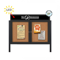 Outdoor Enclosed 40x40 Bulletin Cork Boards with ILLUMINATED HEADER (with Radius Edge & Leg Posts) (2 DOORS)