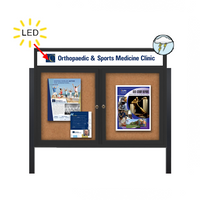 Outdoor Enclosed 48x48 Bulletin Cork Boards with ILLUMINATED HEADER (with Radius Edge & Leg Posts) (2 DOORS)