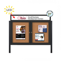 Outdoor Enclosed 50x40 Bulletin Cork Boards with ILLUMINATED HEADER (with Radius Edge & Leg Posts) (2 DOORS)