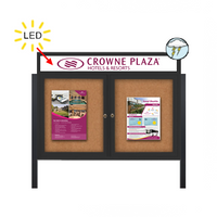 Outdoor Enclosed 60x24 Bulletin Cork Boards with ILLUMINATED HEADER (with Radius Edge & Leg Posts) (2 DOORS)