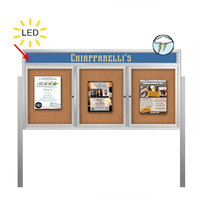 Outdoor Enclosed 72x36 Bulletin Cork Boards with ILLUMINATED HEADER (with Radius Edge & Leg Posts) (3 DOORS)