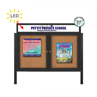 Outdoor Enclosed 72x36 Bulletin Cork Boards with ILLUMINATED HEADER (with Radius Edge & Leg Posts) (2 DOORS)