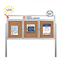 Outdoor Enclosed 72x48 Bulletin Cork Boards with ILLUMINATED HEADER (with Radius Edge & Leg Posts) (3 DOORS)