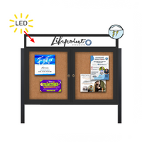 Outdoor Enclosed 72x48 Bulletin Cork Boards with ILLUMINATED HEADER (with Radius Edge & Leg Posts) (2 DOORS)