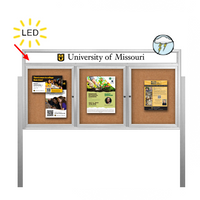 Outdoor Enclosed 84x24 Bulletin Cork Boards with ILLUMINATED HEADER (with Radius Edge & Leg Posts) (3 DOORS)