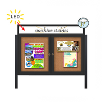 Outdoor Enclosed 84x36 Bulletin Cork Boards with ILLUMINATED HEADER (with Radius Edge & Leg Posts) (2 DOORS)