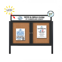 Outdoor Enclosed 84x48 Bulletin Cork Boards with ILLUMINATED HEADER (with Radius Edge & Leg Posts) (2 DOORS)