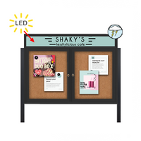 Outdoor Enclosed 96x24 Bulletin Cork Boards with ILLUMINATED HEADER (with Radius Edge & Leg Posts) (2 DOORS)