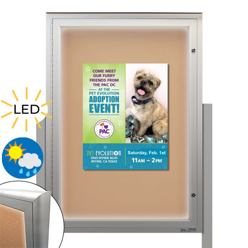 EXTREME WeatherPLUS™ Radius Edge Outdoor Enclosed Bulletin Board Stands with LED LIGHTS | Freestanding Metal Display Cases in 15+ Sizes