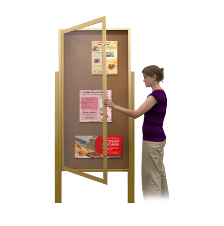 SwingCase 24x48 Extra Large Outdoor Bulletin Board Display Case with Two Posts | Single Lockable Door Metal Cabinet