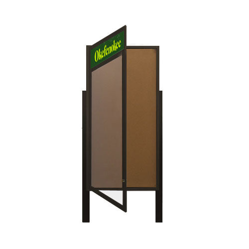 40 x 60 Extra Large Outdoor Enclosed Bulletin Board Lighted Display Case w Header and Posts (One Door)