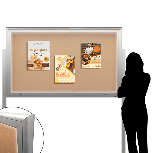 EXTREME WeatherPLUS™ XL Standing Radius Edge Outdoor Enclosed Bulletin Boards | LED LIGHTS | Shown In Ladnscape Orientation