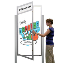 XL Outdoor Enclosed Dry Erase MarkerBoard with Radius Edge, Header & Light - White Porcelain Steel